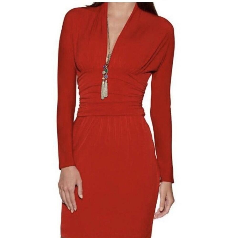 Boston Proper Womens Dress Size XSmall Red Long Sleeve Ruched Stretch Bodycon